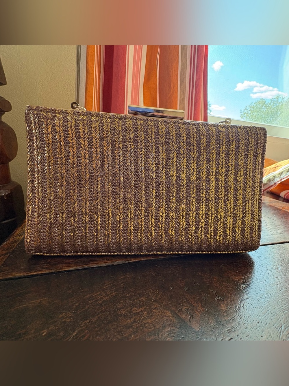 Woven Metallic Evening Clutch - Gold/Brown